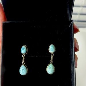 Vintage 925 Silver Larimar Drop Post Earrings